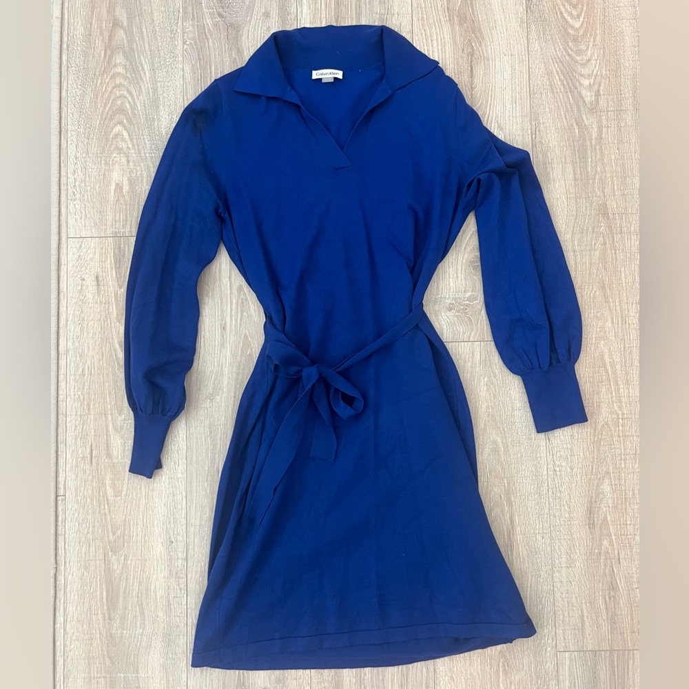 Calvin Klein belted split neck sweater dress - Picture 2 of 5